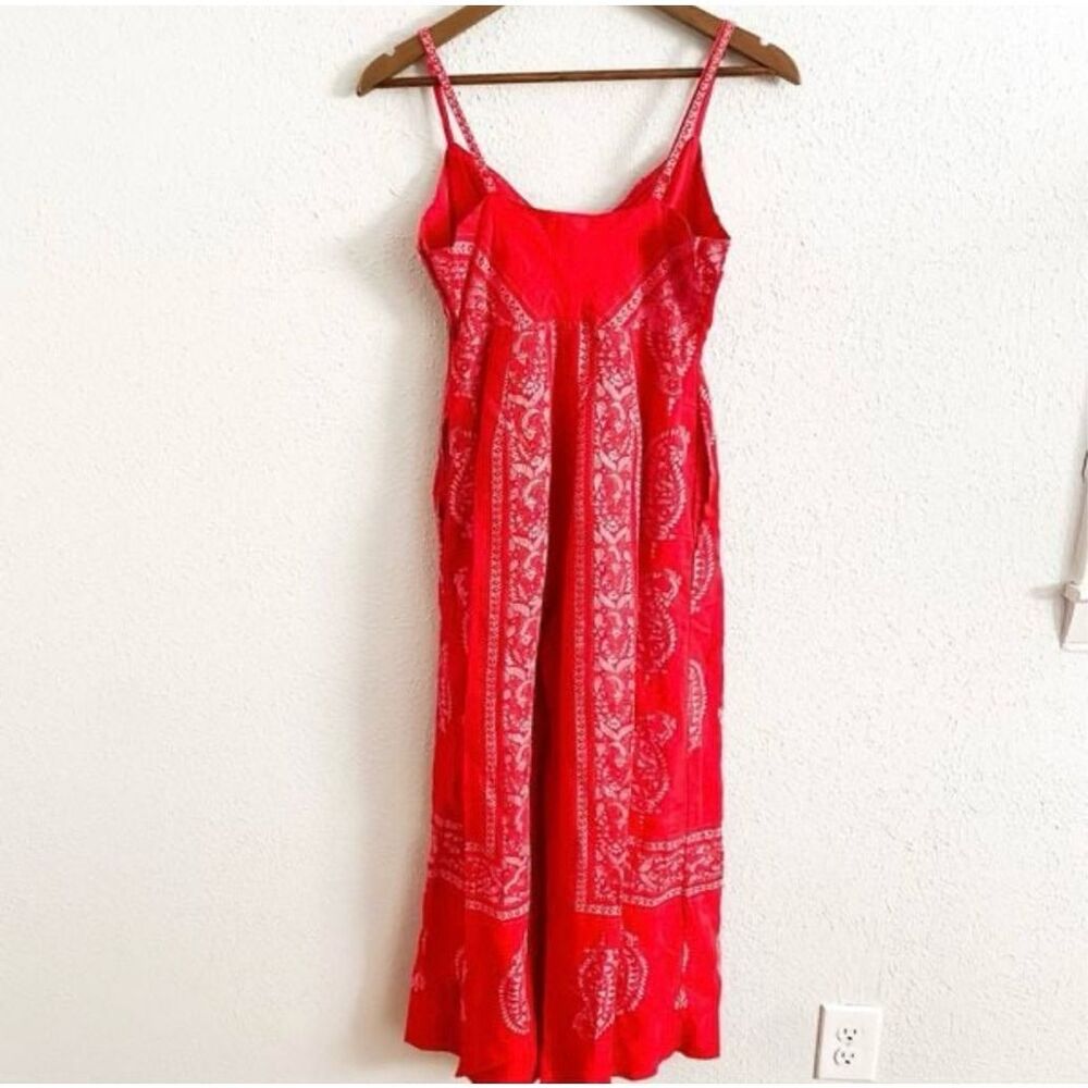 Free People REVOLVE Linen Jumpsuit Red Feel The Sun Size 4 - Picture 4 of 10